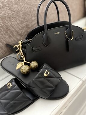 Coach Holly Quilted Sandals, Black